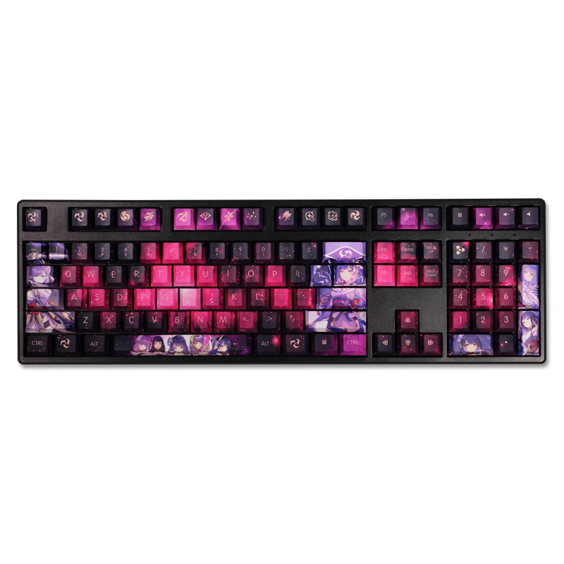 Chaves Conjunto Lados Pbt Tintura Subbed Keycaps Anime dos Desenhos Animados Gaming Key Caps Cherry Perfil Keycap para Genshin Impacto Beelzebul 108 - Imagem 4