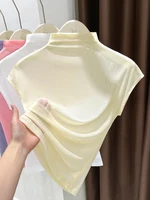 Lightweight Lace See-tough ort Sve T-irt Women Summer White Slim Fit Sexy Me Netting Top High Collar Korean Sle