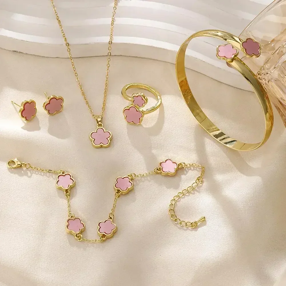 5pcs/set Luxury Quality Jewelry Sets Plum Blossom Plant Five Leaf Flower Women's Earrings Rings Bracelet Necklace Bangles Gift - Image 4