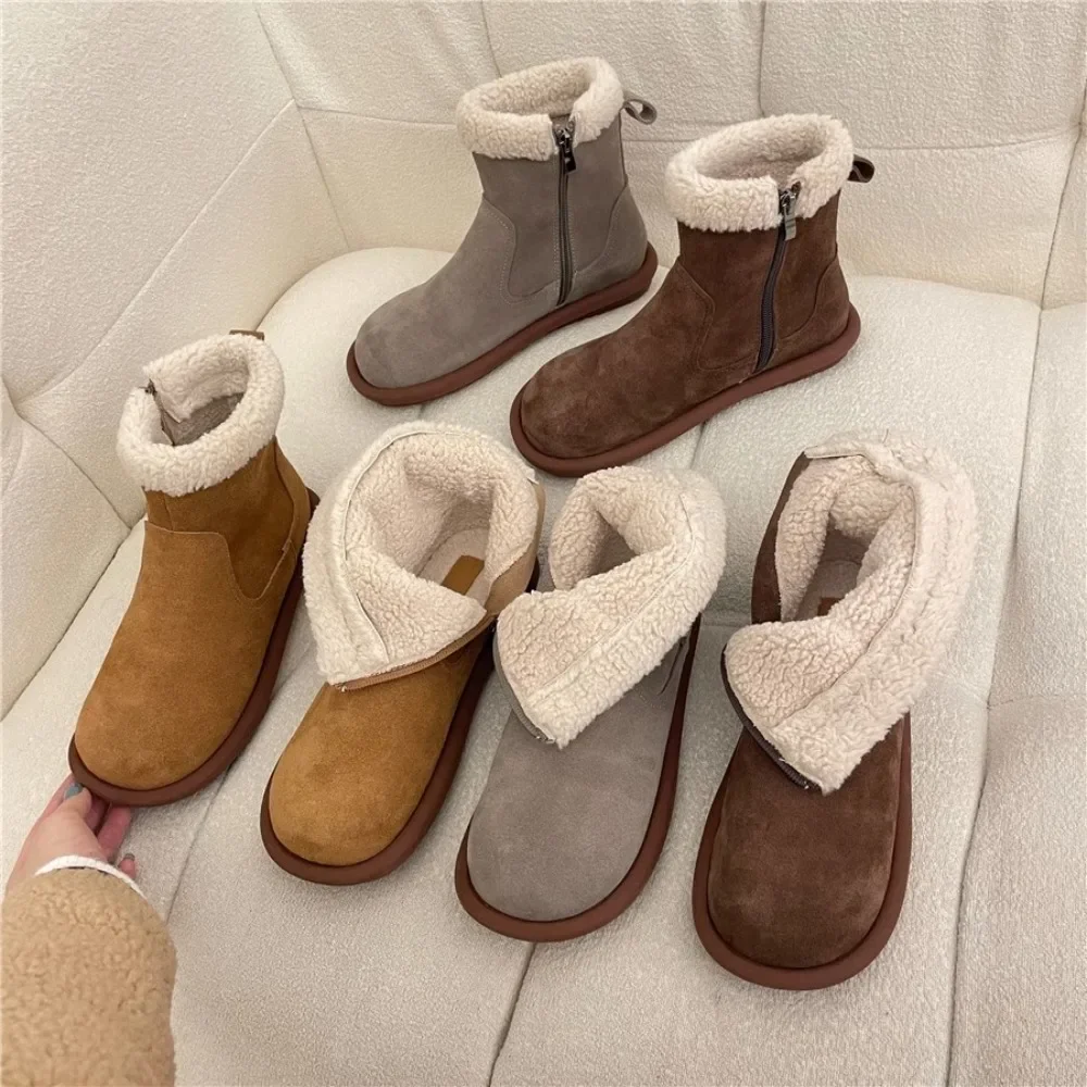 

2024 Fur Snow Boots for Women 2023 Winter New Designer Warm Cotton Shoes Ladies Solid Color Fashion Casual Ankle Boots Woman