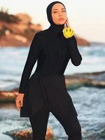 3/4PCS Black Series Modest Burkini Swimwear Women Swimsuit Short/Long Sleeves Swim Summer Beach, Quick Drying, UPF50+