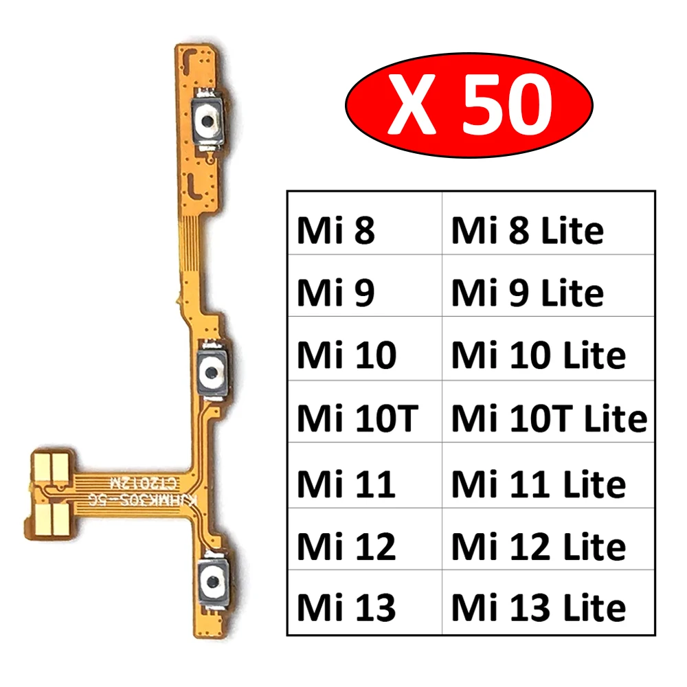 

50Pcs, New For Xiaomi Mi 8 9 Se 9T 10 10T 11 11T 12 12T 13 Lite Pro Power On Off Volume Side Button Key Flex Cable