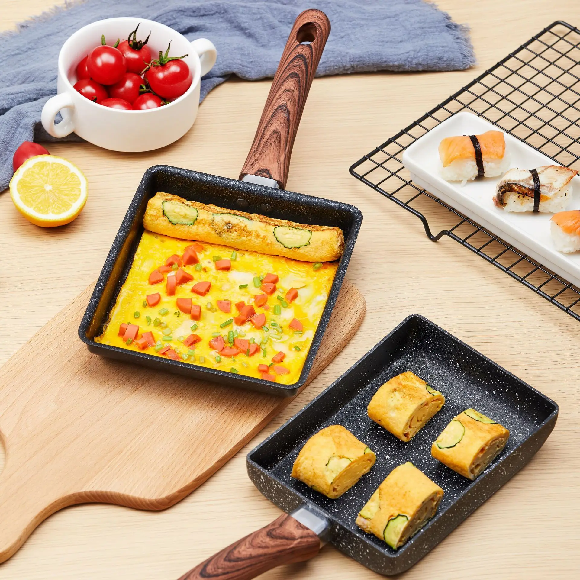 Tamagoyaki Japanese Omelette Pan Nonstick Egg Pan Rectangular pan Egg Roll Frying for All Stove