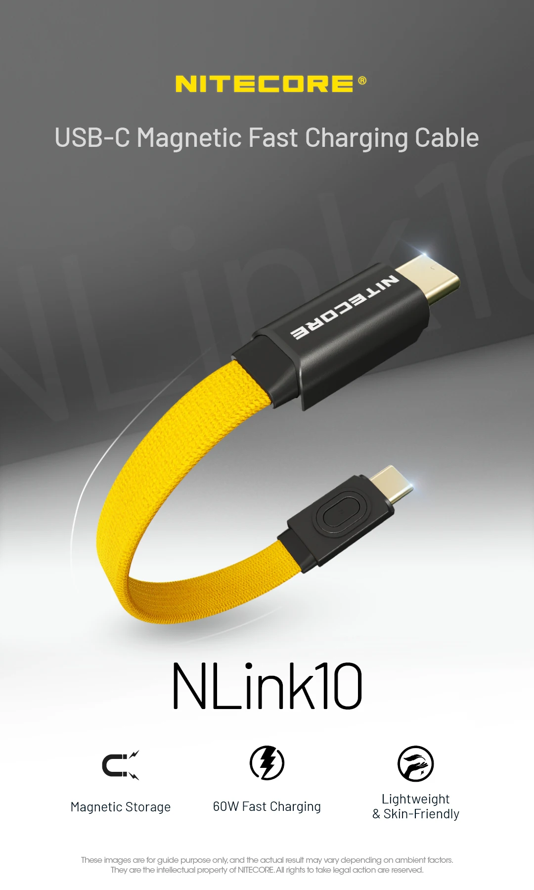 NITECORE NLink10 USB-C to USB-C Cable Magnetic 7cm 60W Fast Charging Type-c Cabl