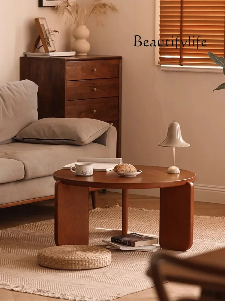 

American-Style Mid-Ancient Style Solid Wood Tea Table Small Apartment round Low Table