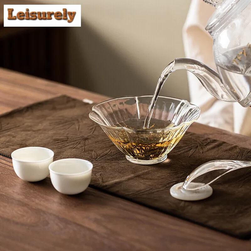 280ml Glass Petal Steeping Tea Bowl Green Tea Dispenser Mug Household Personal Brewing Bowl with Spoon Multi-purpose Teaware