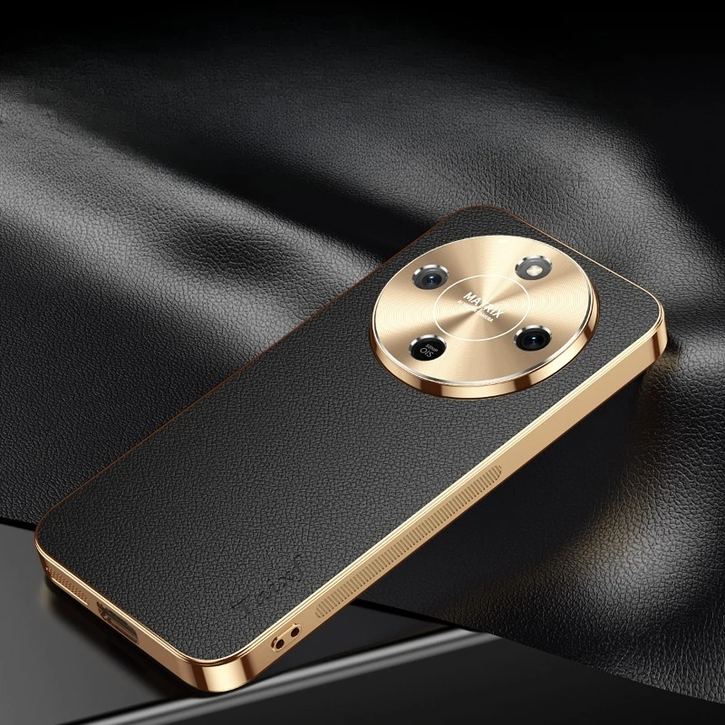 PU Leather Texture Lichee Pattern Plating Shockproof Case with Lens Protection and Bumper Shell