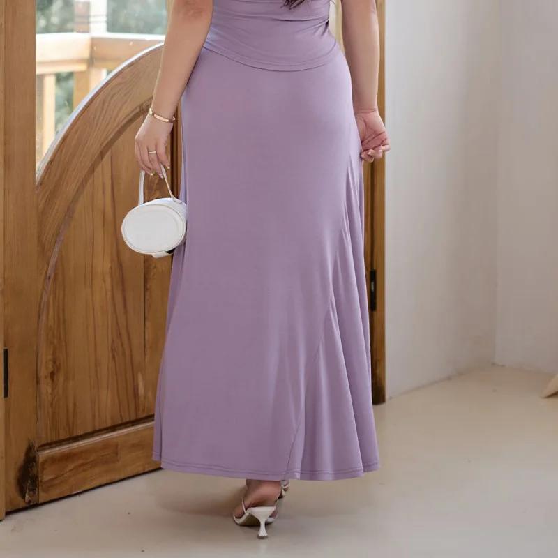 Plus Size Women's Skirt Premium Fashion Slim Modal A-Line Fishtail Long Skirt With Draping Effect