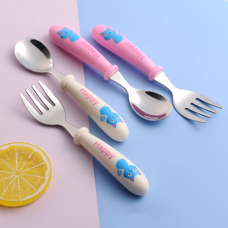 Baby Kid Feeding Stainless Steel Cartoon Kitchen Food Tableware Fork & Spoon HY1