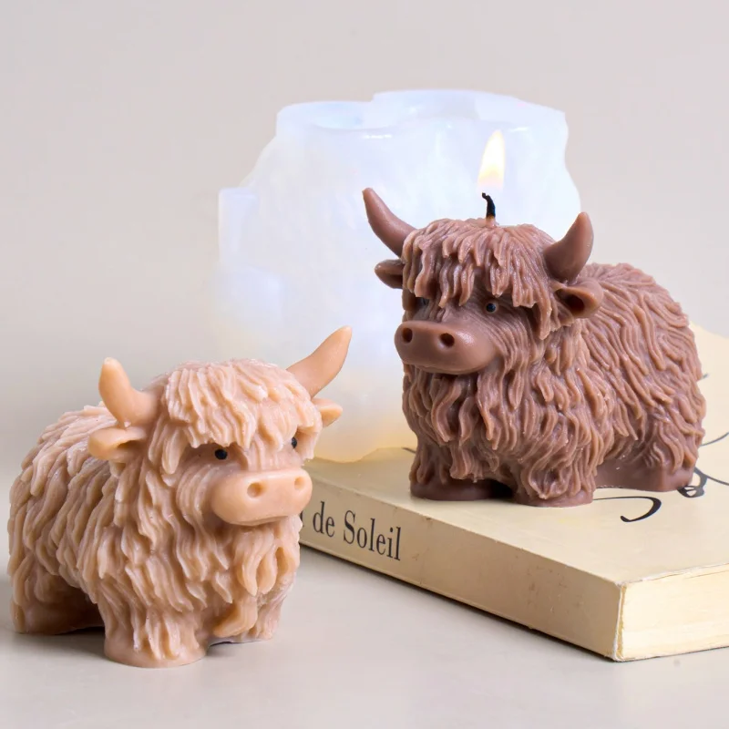 3D 마시는 소 모양 실리콘 몰드 DIY 야크 모양 향초 석고 시멘트 몰드 크리스마스 장식
