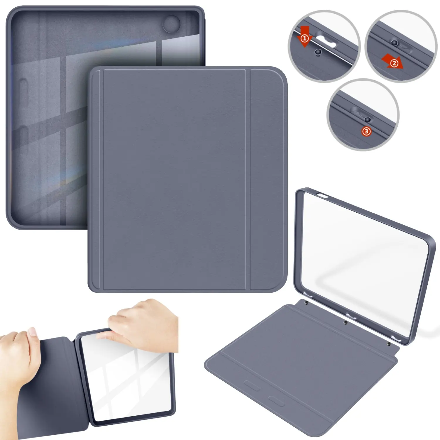 7 Detachable 2-in-1 Clear Acrylic and PU Leather E-Reader Case