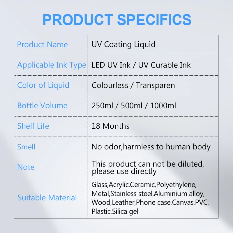 UV Coating Fluid For UV Ink Pretreatment Solution For Flatbed Printer Glass Wood Metal Crystal Leather Ceramic PVC