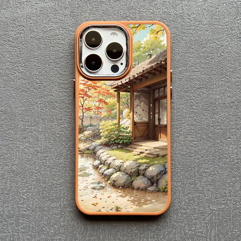 Vintage Ölgemälde Haus Handyhülle für iPhone 16 15 14 Pro Max 11 13 12 Pro MAX 7 8 Plus XR X Flower Courtyard Silikonhülle – Detail 7