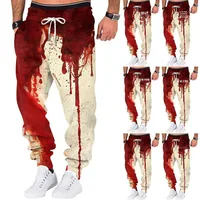 Men's 3D Halloween Bloodstain Printed Sports Pants Spring and Autumn Daily Casual Pants Loose Polyester Fabric Cuffed Pants