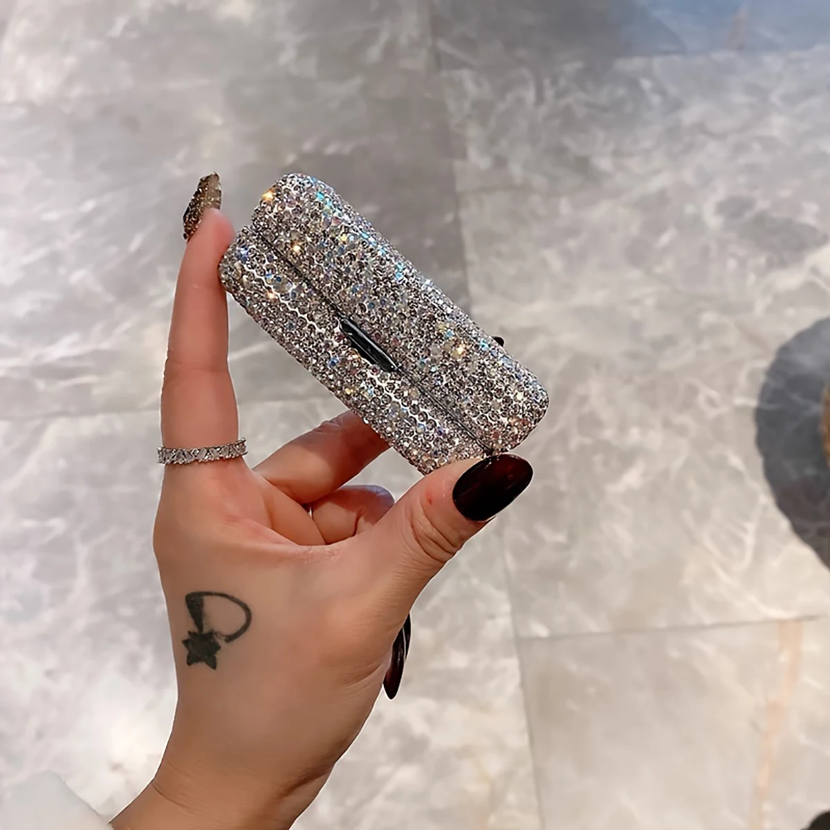 Luxury Rhinestone Decor Lipstick Box, Lipstick Protective Cover With Mirror, Single Carry 4