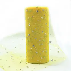 Rainbow Glitter Sequin Tulle Fabric Roll - 6in x 10 Yards for Crafting and Decoration (Star Moon Yellow)