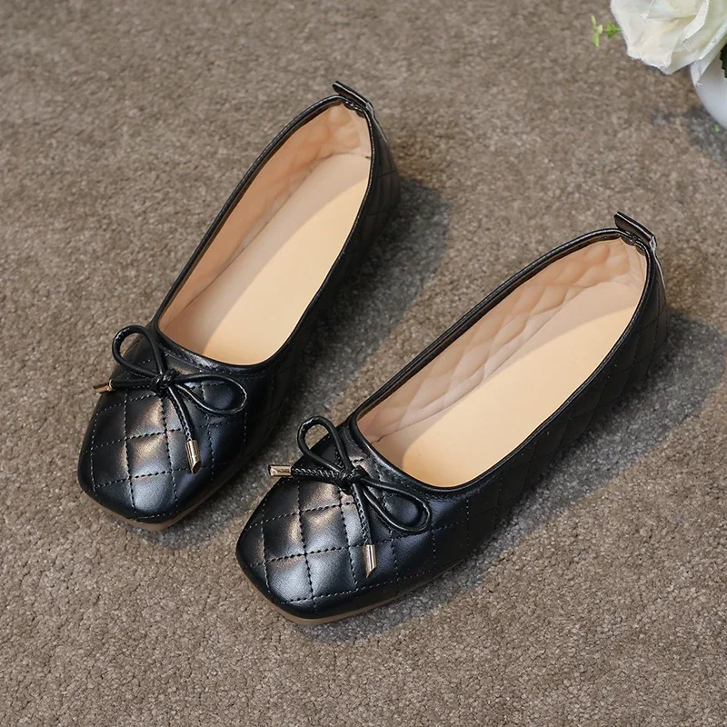 

Женские туфли на плоской подошве, однотонные туфли с квадратным носком и бантом-бабочкой, без застежки, весна-осень 2023