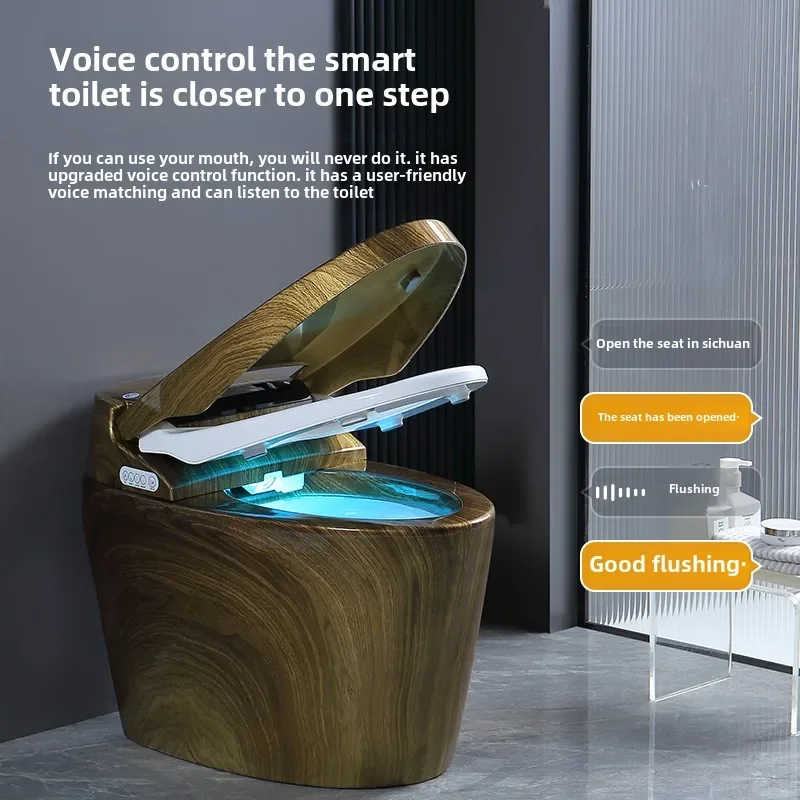 Wood grain smart toilet integrated automatic no water pressure limit remote control electric voice color
