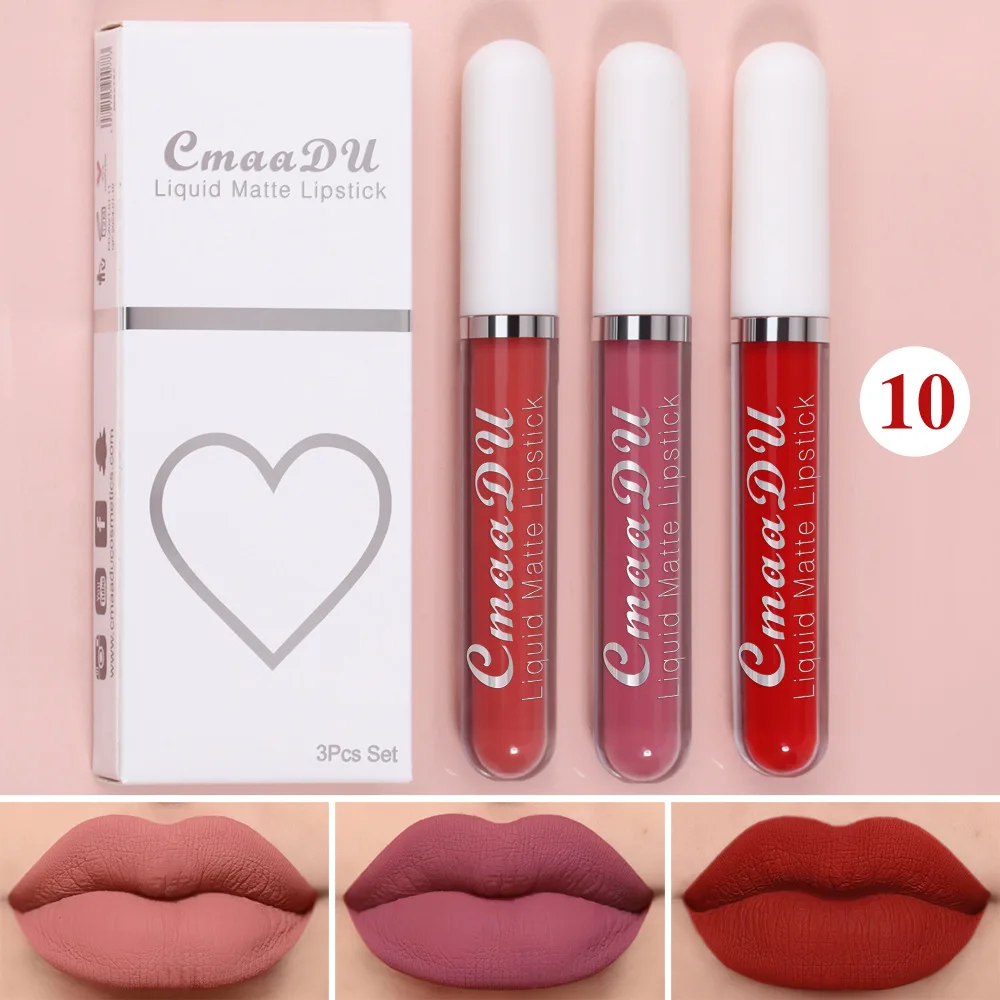 thumbnail image 1 of 3Pcs/set Matte Velvet Lip Gloss Waterproof Long-lasting Liquid Lipstick Cosmetic Beauty Keep 24 Hours Makeup maquillages, 1 of 5