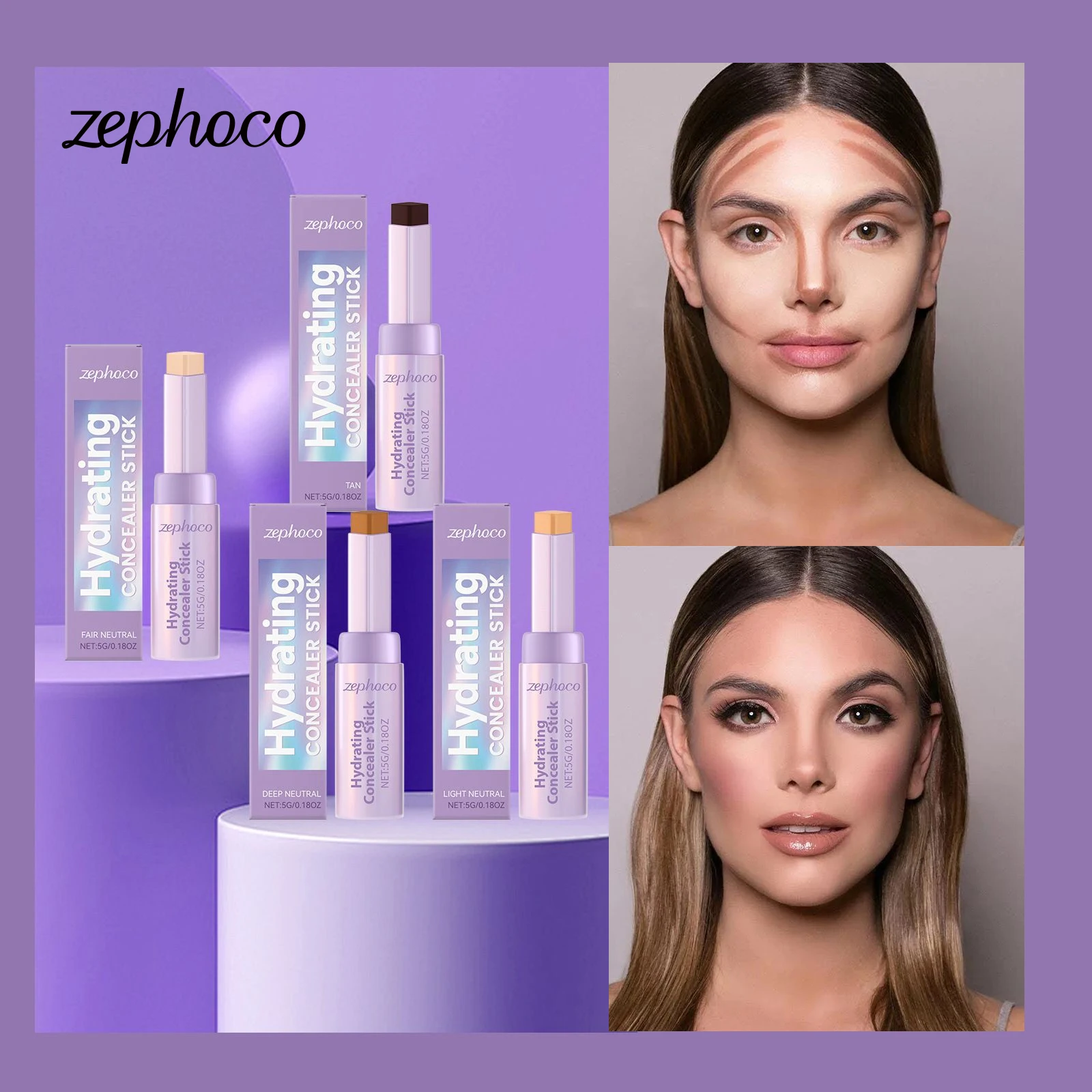 Waterdichte concealer/contourstick voor het camoufleren van acne, littekens en oneffenheden, zweetbestendig, natuurlijke contouring cosmetische gezichts make-up tool_voghion.com