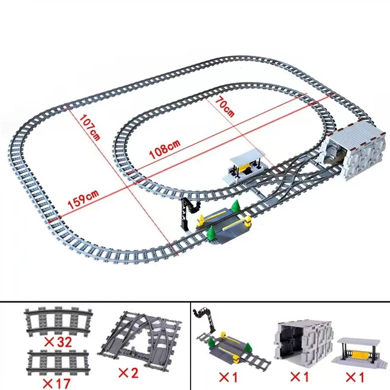 

MOC Model Train Track Railway Building Bricks Blocks Scene NEW City Railroad Tech Parts DIY Items Kids Gifts Toys for Children