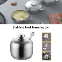 Stainless Steel Seasoning Jar with Spoon Large Capacity Durable Seasoning Pot Kitchen Supplies for Food Storage and Organization 1