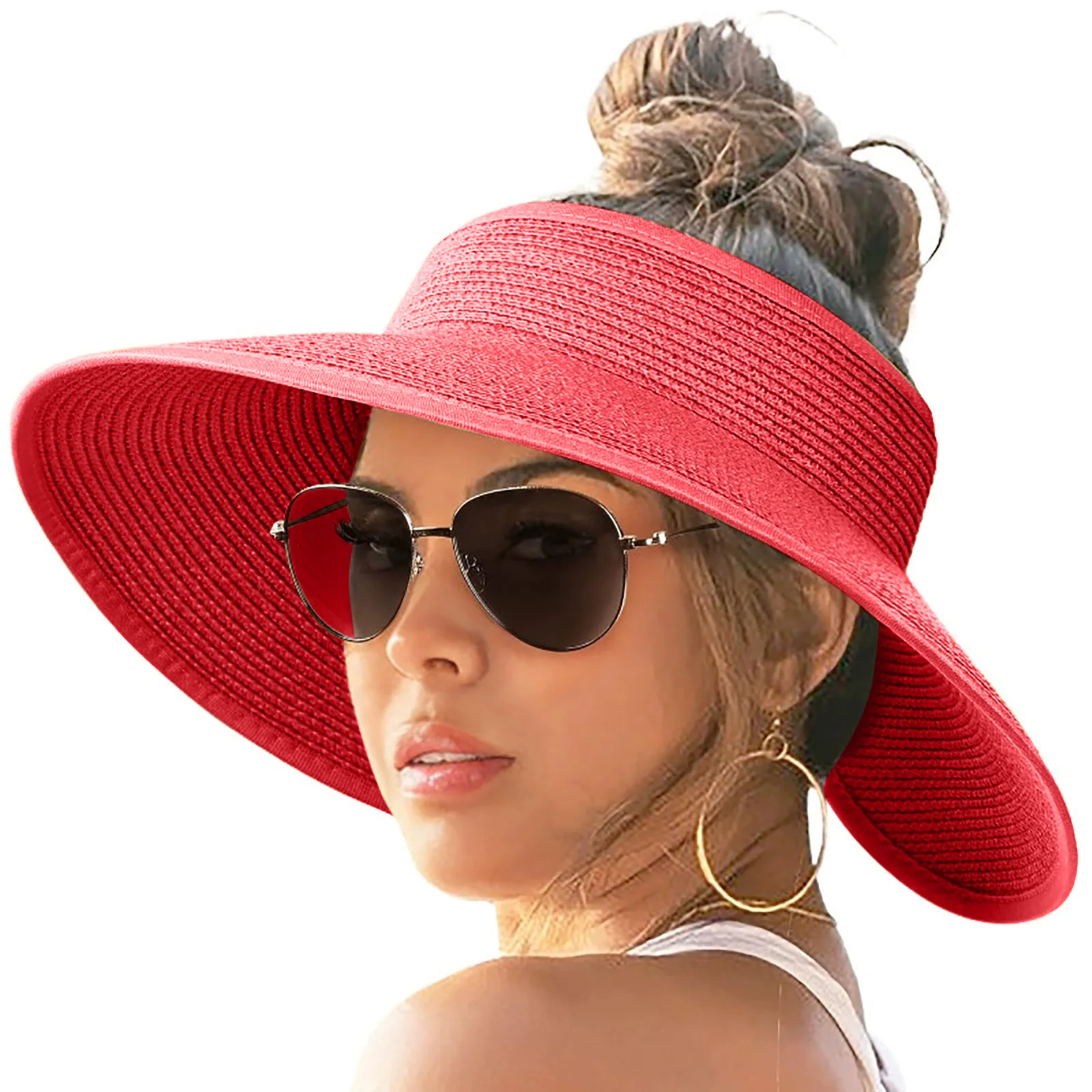 레이디스 레드 선햇 당신의 이상적인 야외 동반자입니다. 여성용 이 멋진 모자는 패션과 기능성의 완벽한 조화를 이룹니다.