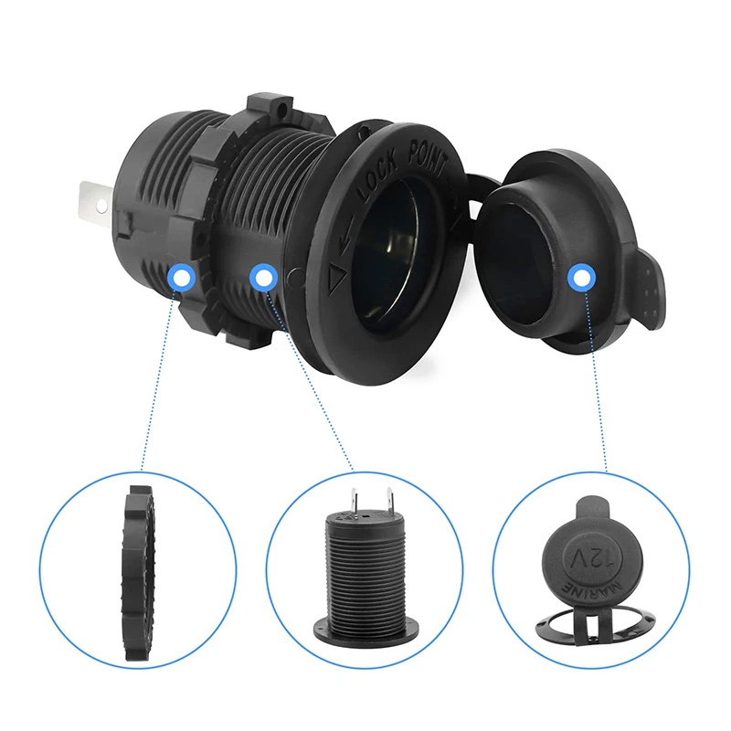12V-24V Cigarette Lighter Socket Waterproof Plug Power Outlet Adapter for Car Marine Motorcycle ATV RV 4
