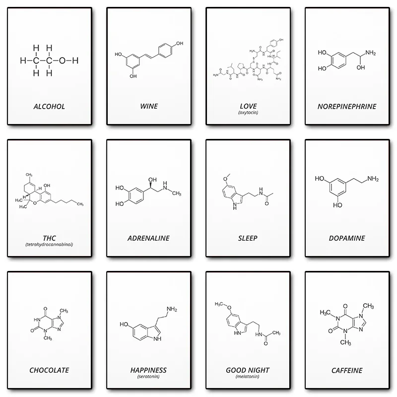 Love Happiness Adrenaline Molecule Chemistry Science Poster Print Wall Art Pictures Canvas Painting Living Room Home Decor Gift