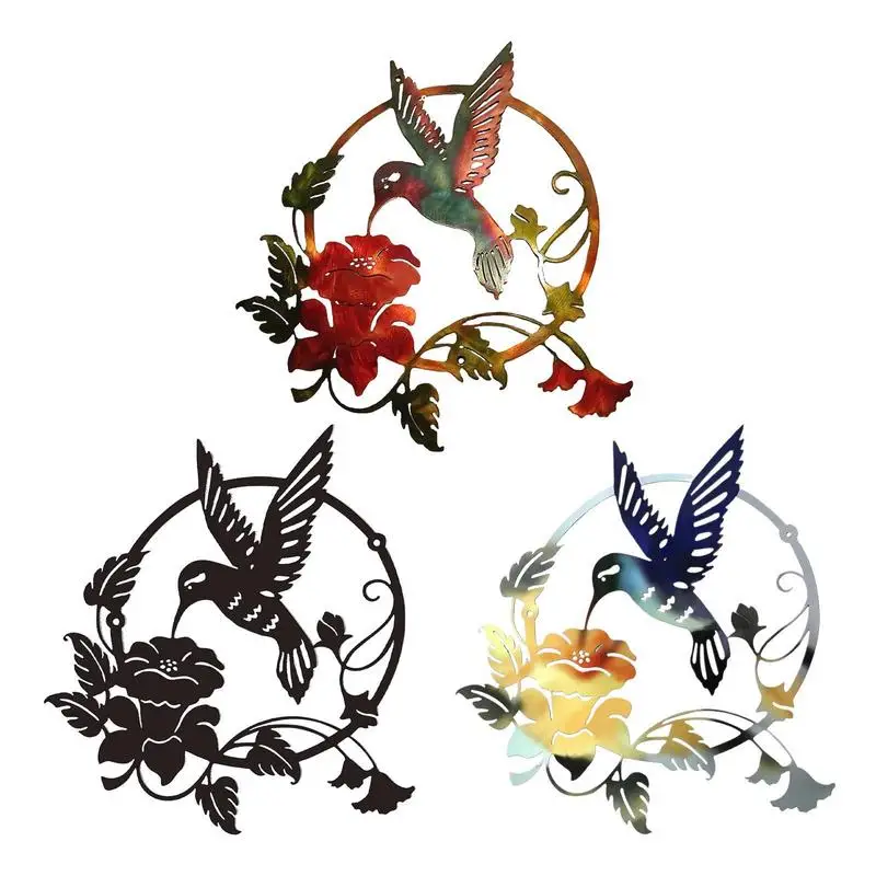 

Metal Bird Wall Art Colorful Outdoor Fence Art Patio Sculptures Round Bird Modern Wall Art Decor For Living Room Home Garden