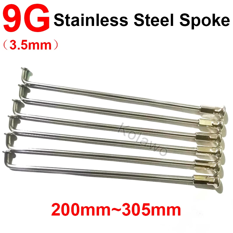 9G Motorcycle Spokes Diameter 3.5 mm Sliver J-bend 304 Stainless Steel Motocross Spokes With Nipples 205-305mm E-Bike