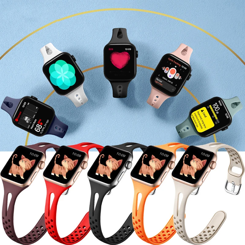 

Slim strap for Apple watch band 44mm 40mm 38mm 42mm ultra 49mm Silicone bracelet iWatch series 6 se 5 4 3 7 8 45mm 41mm correa