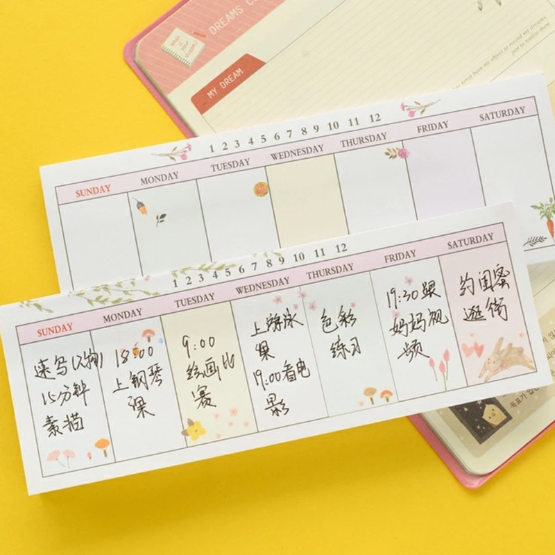 Durable and Thick Long Strip Weekly Schedule Notebook Weekly Planner Pads Organizers Random Designs for School & Work