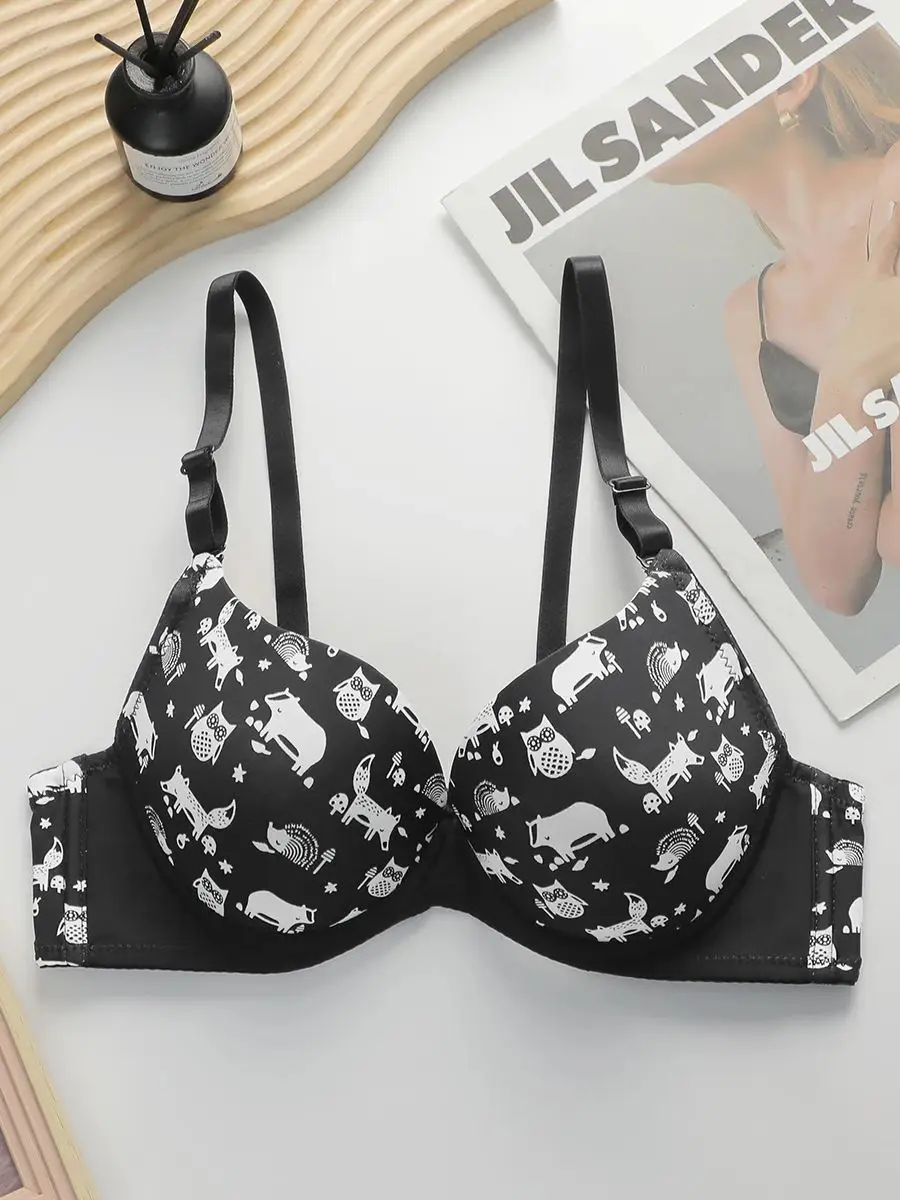 Women's Sexy Cartoon Design With Steel Ring Gathering Push Up Underwear Daily Casual And Comfortable Close Fitting Bra B6052 1