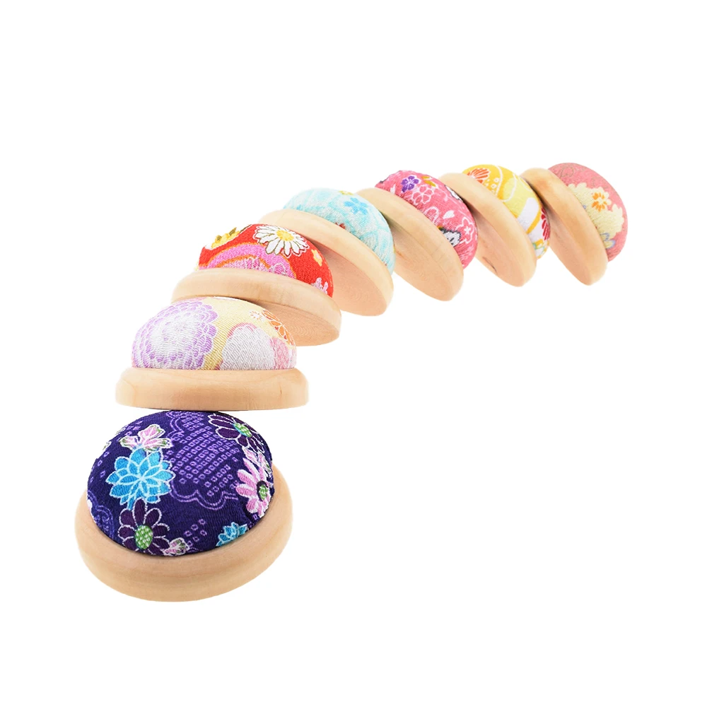 Chainho,Pin Cushion With Wooden Base,Printed Floral Fabric Cover,DIY Sewing Quilting Accessory,Needlework Tools,Random 1Piece