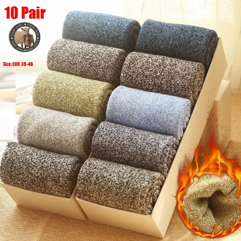 

10 Pair Men Winter Men's Merino Wool Socks Super Thick Warm High Quality Harajuku Retro Snow Casual Antifreeze Cashmere Socks