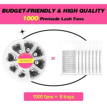 TDANCE 1000 Fans Loose Fan Mixed Length Pointy Base Premade Fans Sharp Thin Slim Medium Stem Volume Russian Eyelashes Extensions 4