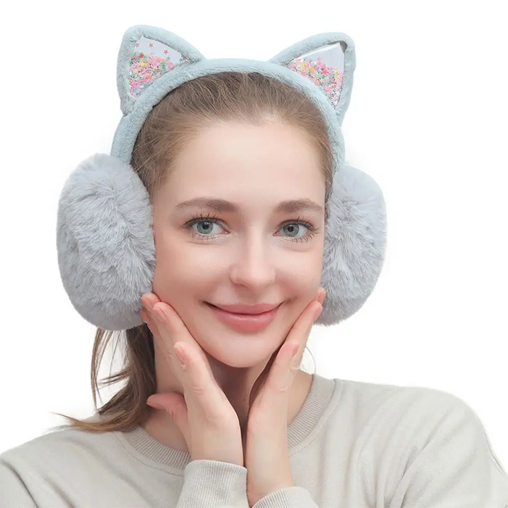 Cat Ears Animal Earmuffs Winter Soft & Warm Foldable Ear Covers Furry Fleece Ear Warmers for Women Girls