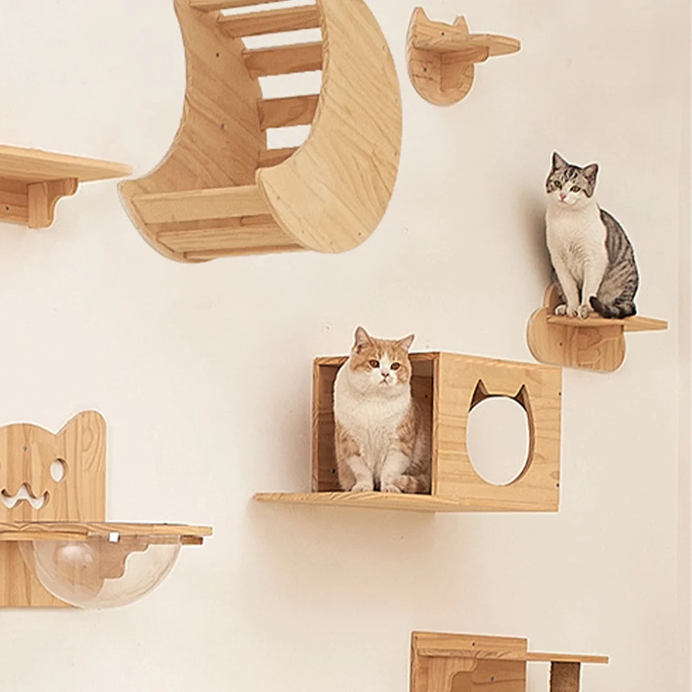 SolidWoodCatCmbingFrameCatJumpingPlatformCatSpringboardWall