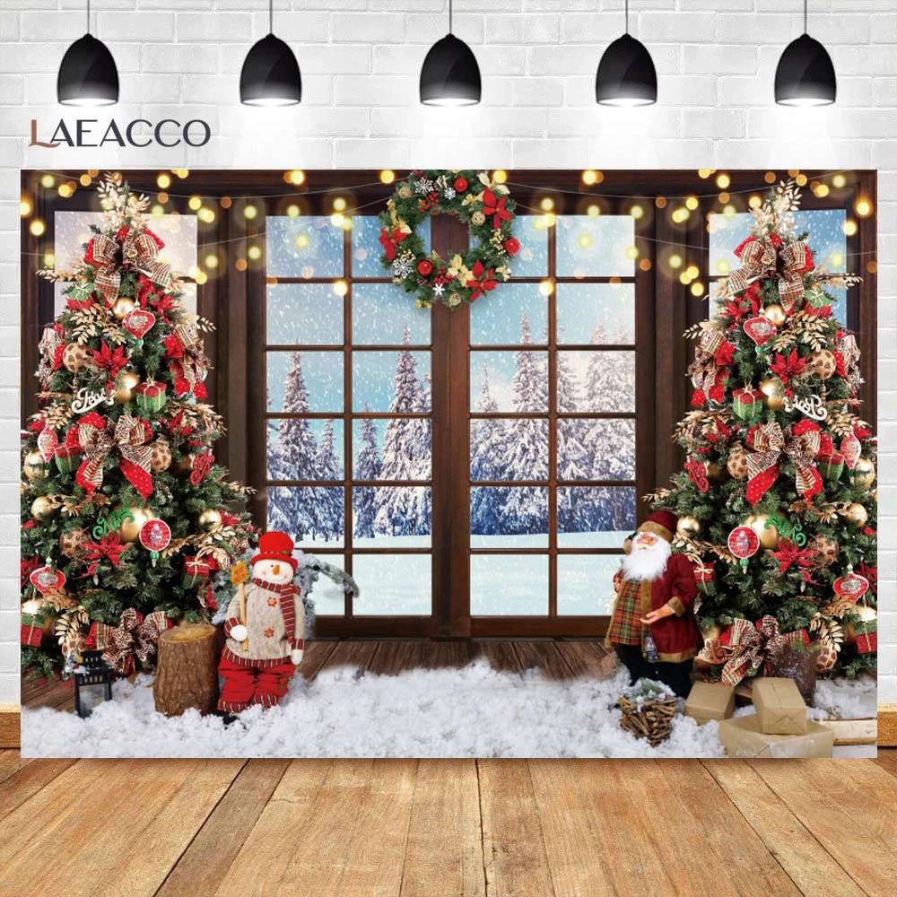 Winter Christmas Backdrop Glitter Window Santa Claus Xmas Tree ...