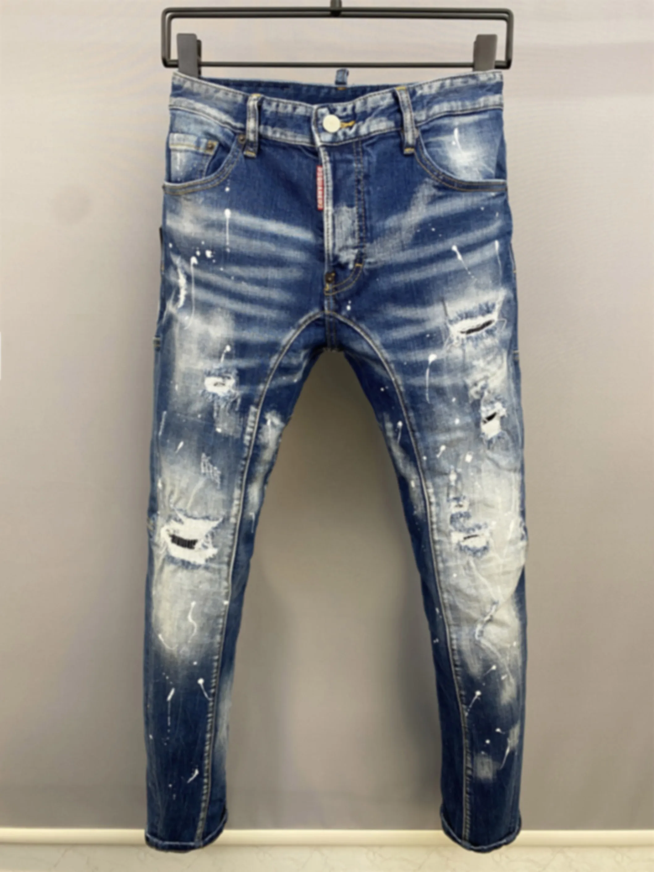 

2023 new jeans man D2 three-dimensional cutting slim foot casual wash micro bullet holes