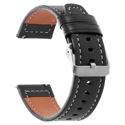 Premium Leather Quick Release Watch Band Straps with Pin Buckle - Black, Brown, White, Grey - 20mm (Black)