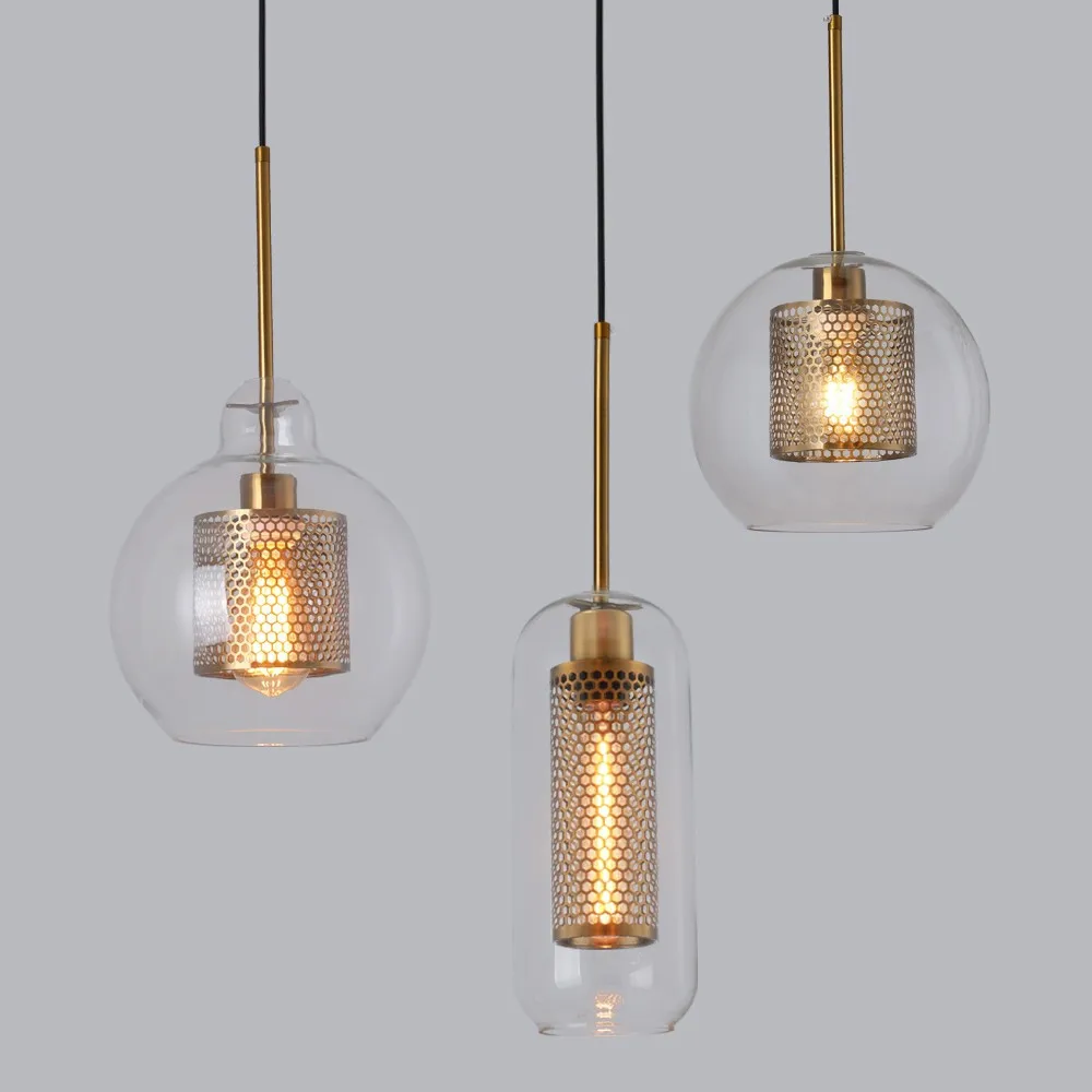 

Industrial style restaurant single head chandelier American style retro creative bar desk lamp glass ball bedside chandelier
