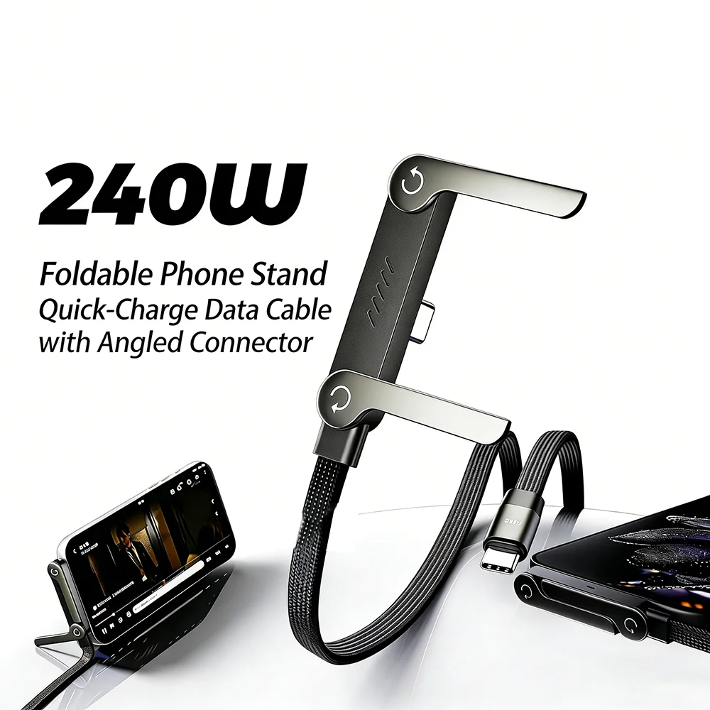 1/2PCS Type C To C Charger Cable 240W Fast Charging Data Line with Built-In Phone Stand for IPhone Samsung Xiaomi Google 2