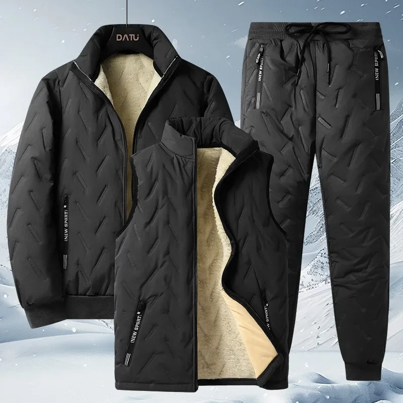 Down Jacket,Women Jacket,Mens Jacket Fleece-Lined Warm Winter Three-Piece Set Cotton Coat Jacket Windproof Thickened Sheep Velvet Trousers Casual Style