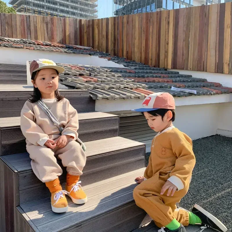 Autumn Baby Clothes Set Kids Clothes Girls Boys 2 Pcs Suit Waffle Kids Sports Sweatshirt Solid Color Casual Two Piece Set kids clothing set kids sports suit boys clothing set children sports suit kids sweatshirt set