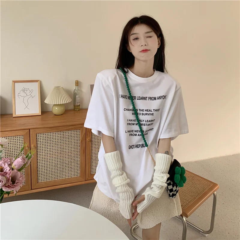Simples e Versátil Solto em Torno do Pescoço Versão Coreana Carta Impressão Camiseta Feminina 2022 Novos Produtos Estilo Ocidental Topo 8 Computers & Electronics