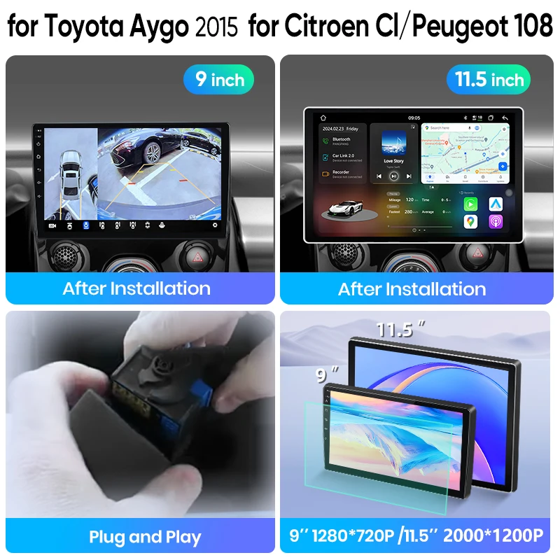 Radio para coche Junsun con Android Auto para Peugeot 108, Citroen C1, Toyota Aygo Mk2 2014 2015-2021, sistema multimedia inalámbrico Apple CarPlay, sistemas inteligentes, pantalla táctil IPS, reproductor de vídeo estéreo, 2 Din, autorradio, unidad principal, navegación, BT, GPS, 4G, WIFI, FM, AM, DSP, RDS, SWC 3