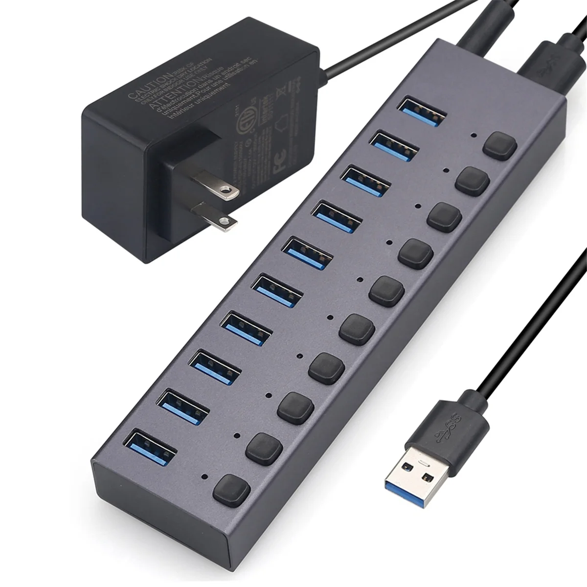 

Разветвитель USB 3,0, 10 портов, зарядный многоинтерфейсный концентратор с переключателем и источником питания-США