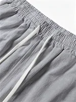Pantalon décontracté pour homme en coton et lin, coupe droite, taille élastique avec cordon de serrage, respirant, léger, idéal pour l'été et la plage, avec poches 3